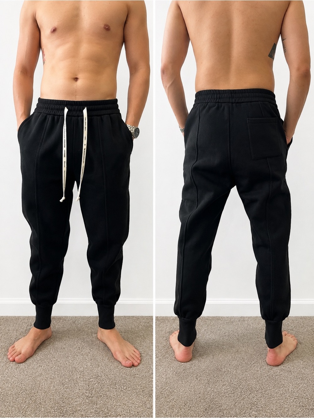 Men's Black Slim-Fit Jogger Sweatpants with Drawstring